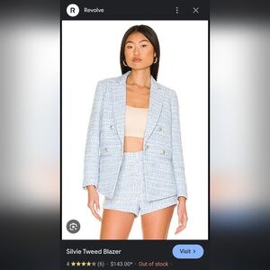 NWT Aqua / Central Park West Silvie Double Breasted Tweed Blazer Jacket Blue